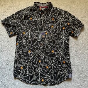 Eighty Eight Short Sleeve Button Up T-Shirt Black Men's Small‎ Mens Spiderweb